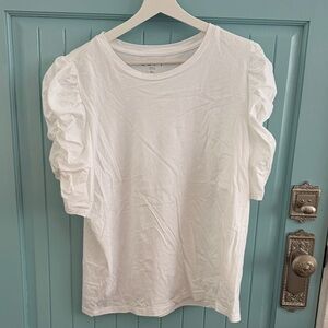 LOFT White Ruffle Sleeve Tee